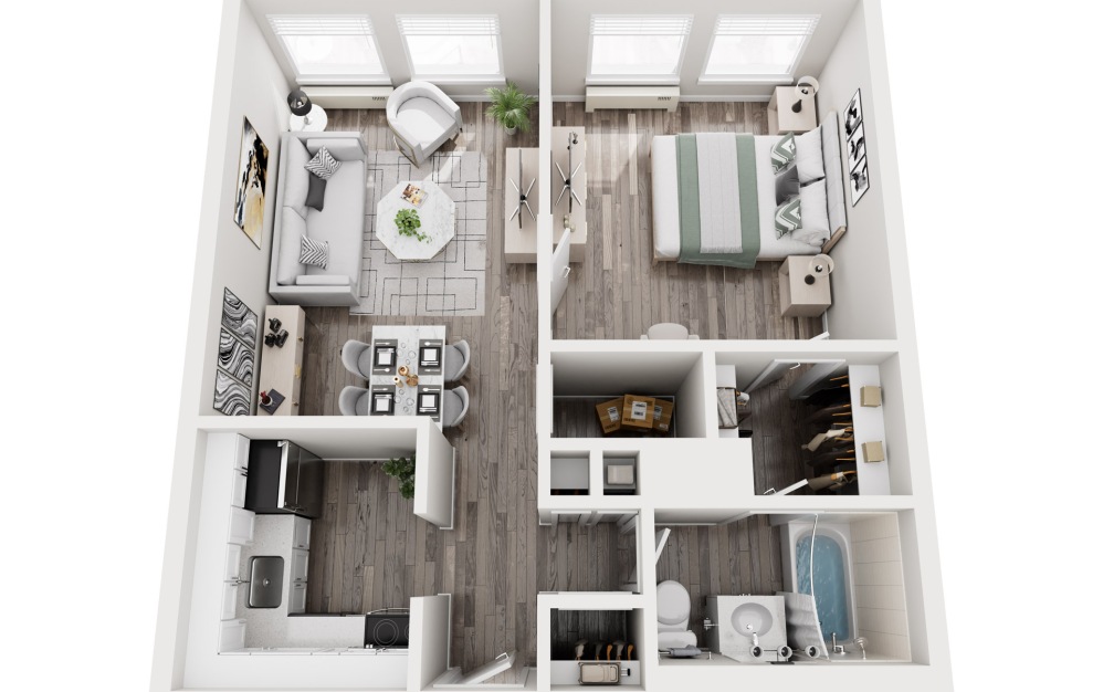 A1 - 1 bedroom floorplan layout with 1 bathroom and 600 square feet (3D) A1 - 1 bedroom floorplan layout with 1 bathroom and 600 square feet (3D)