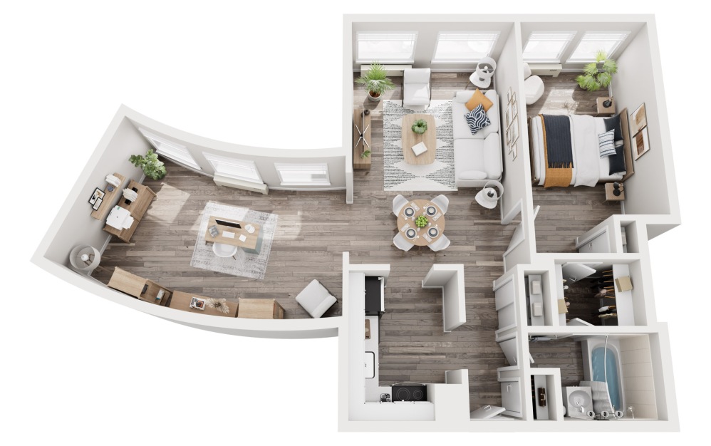 A3 - 1 bedroom floorplan layout with 1 bathroom and 950 square feet (3D) A3 - 1 bedroom floorplan layout with 1 bathroom and 950 square feet (3D)