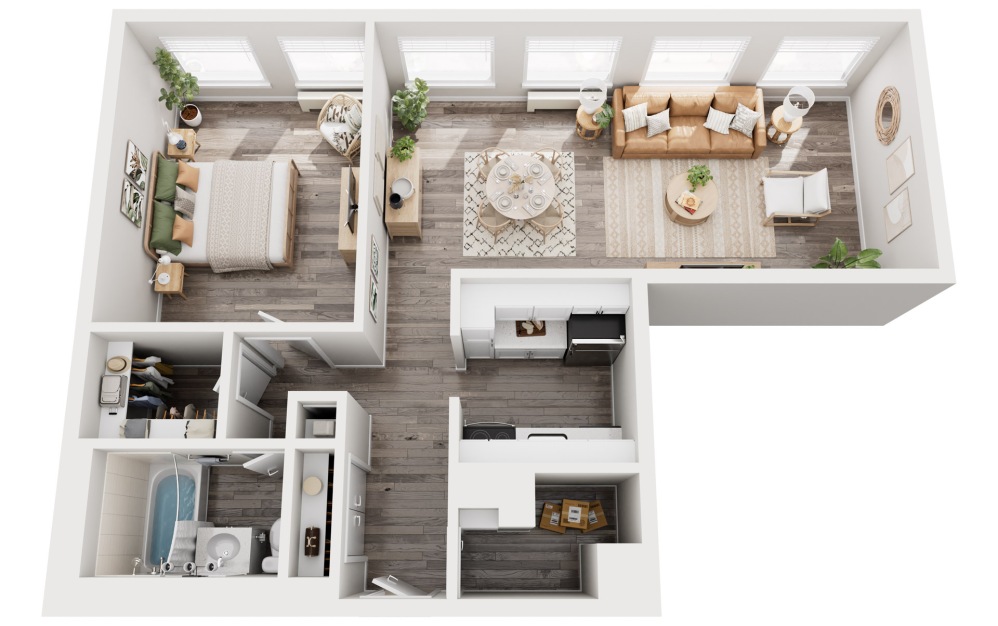 A4 - 1 bedroom floorplan layout with 1 bathroom and 732 square feet (3D) A4 - 1 bedroom floorplan layout with 1 bathroom and 732 square feet (3D)