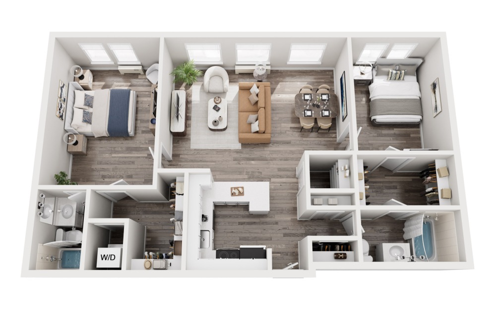 B5 - 2 bedroom floorplan layout with 2 bathrooms and 1200 square feet (3D) B5 - 2 bedroom floorplan layout with 2 bathrooms and 1200 square feet (3D)