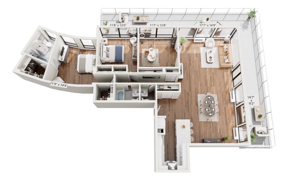 PH1 - 3 bedroom floorplan layout with 3 bathrooms and 2100 square feet PH1 - 3 bedroom floorplan layout with 3 bathrooms and 2100 square feet