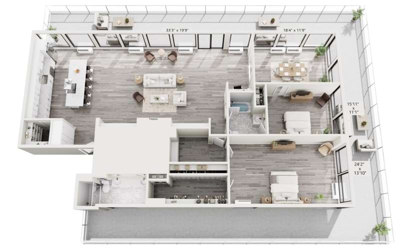 PH3 - 2 bedroom floorplan layout with 2 bathrooms and 2100 square feet