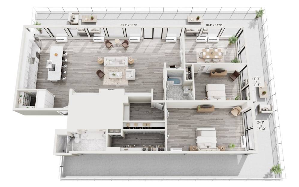 PH3 - 2 bedroom floorplan layout with 2 bathrooms and 2100 square feet PH3 - 2 bedroom floorplan layout with 2 bathrooms and 2100 square feet