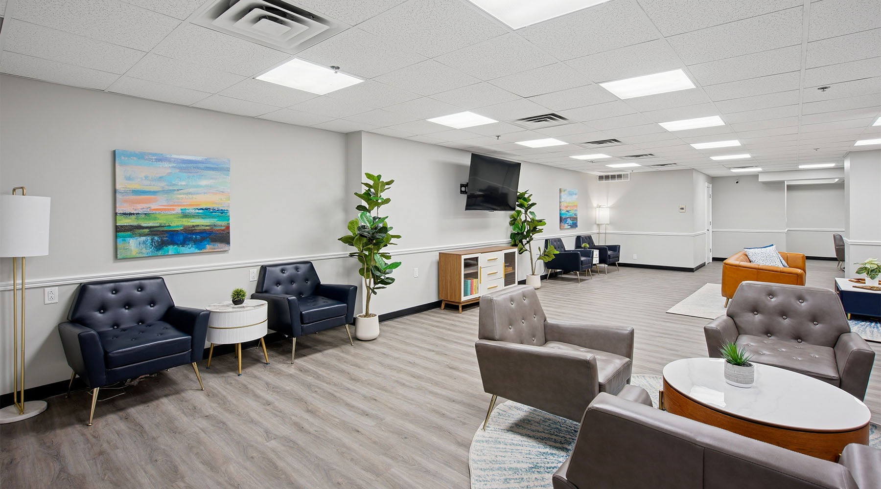 Access to resident only features a lounge with seating