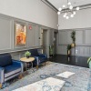 a lobby with seating